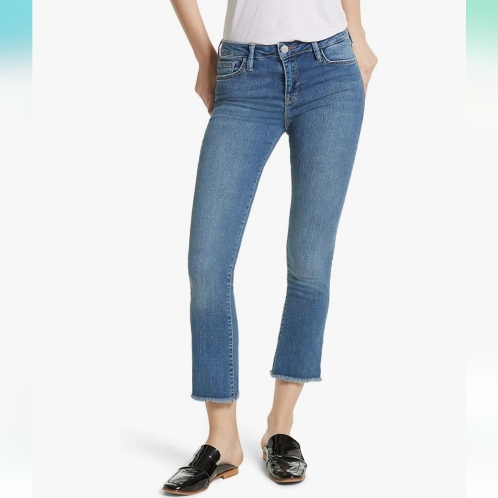 Free People Women's High-Waisted Whiskered Raw Hem Flared Denim Jeans Size 30